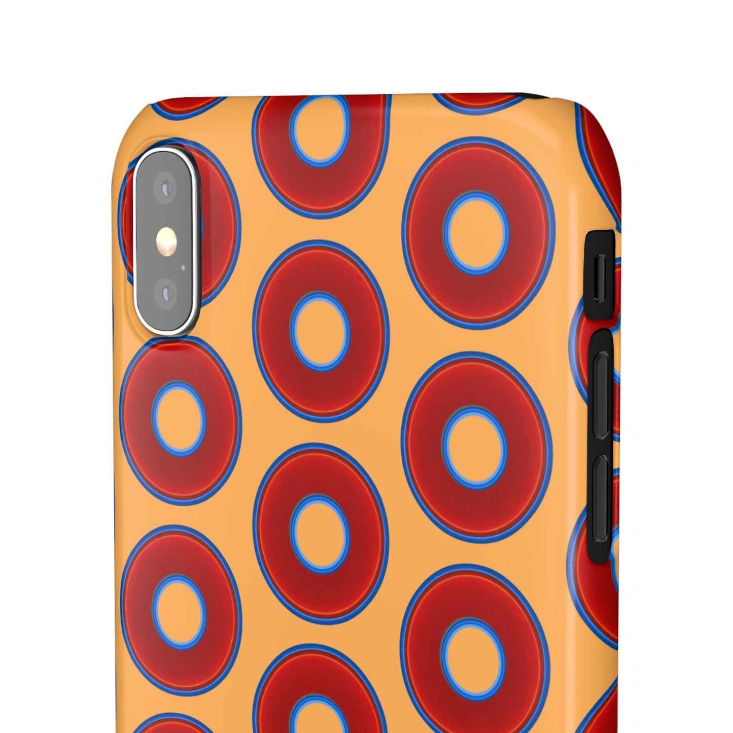 Lumpy Donut Snap Case - red vivid donut print w/creamcicle orange background