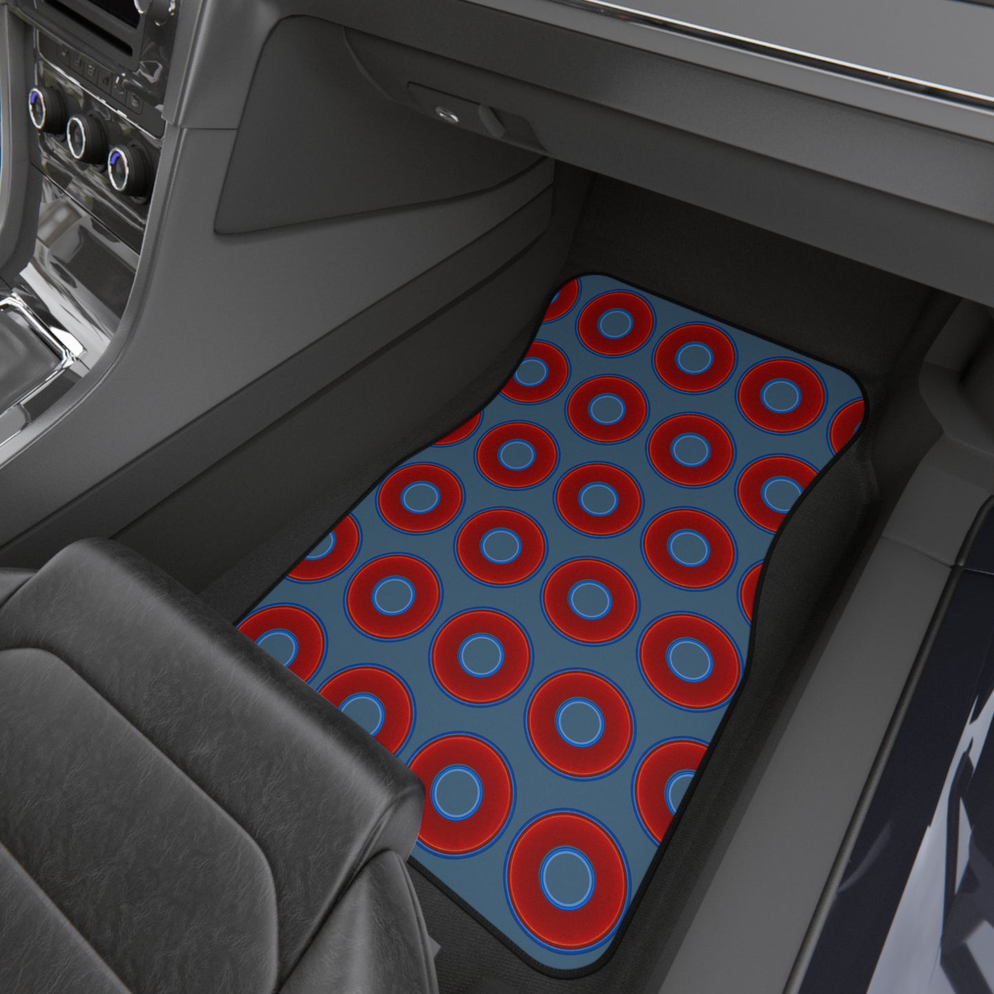 Contacted Car Mats - vivid donut print w/steel blue background