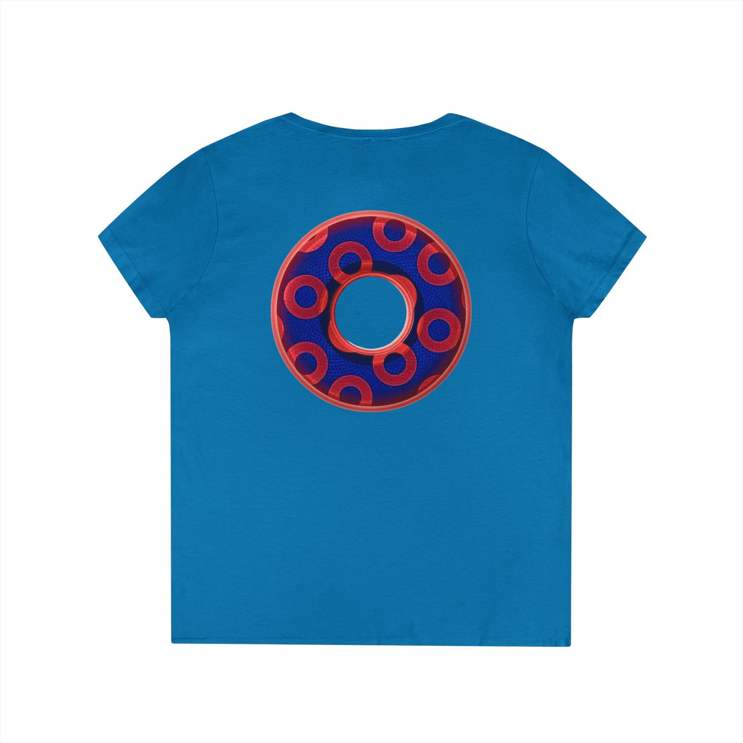Women's Donut V-Neck Tee - "Paradox Kaleidoscope Donuts" - rustic donut w/hole - variant 1