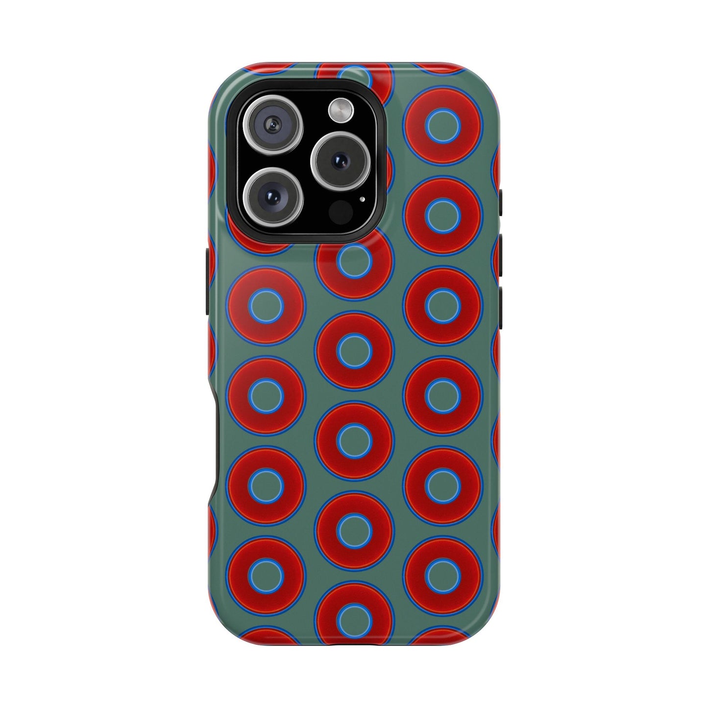 Impact-Resistant Lumpy Donut Case - red vivid donut print w/Fenway green background