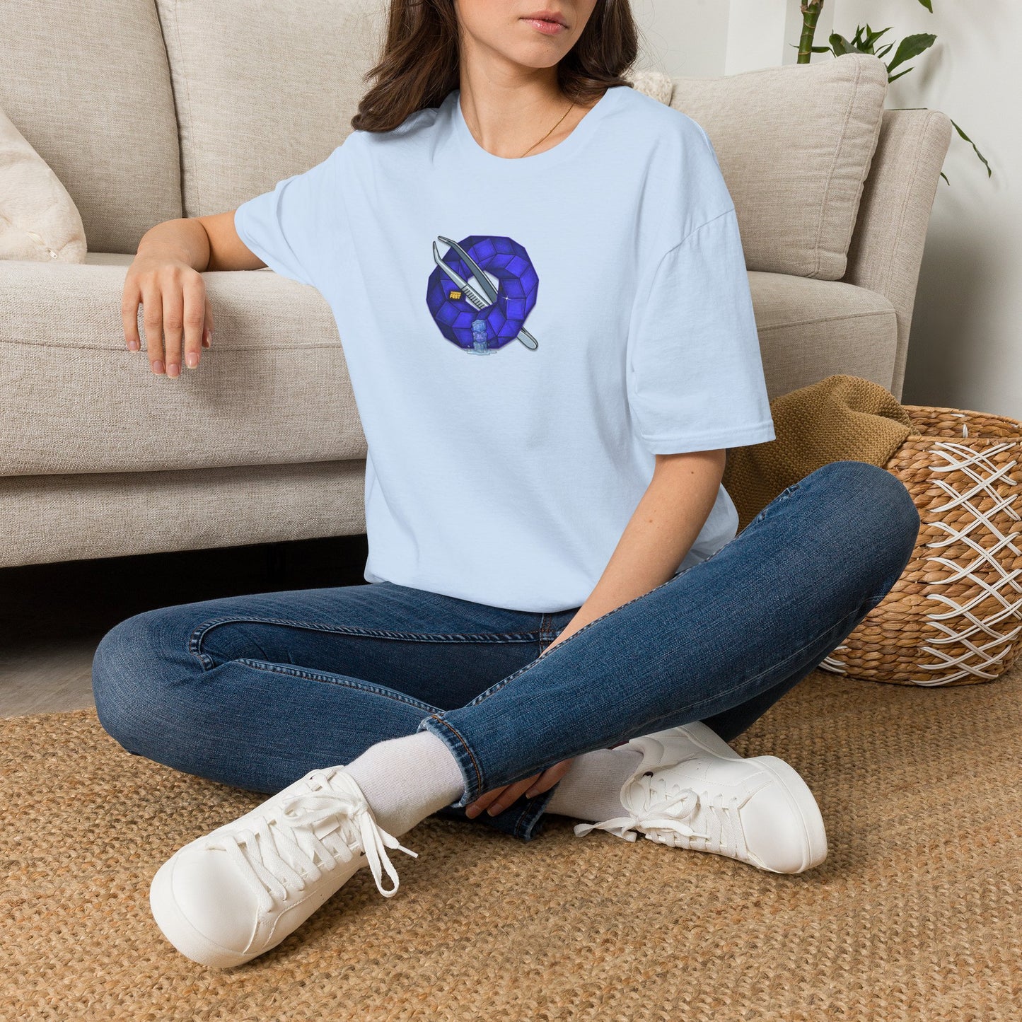 Classic Donut Tee - Unisex Soft-Style - "The Teasing Festivus Donut" - blue rustic cubed donut