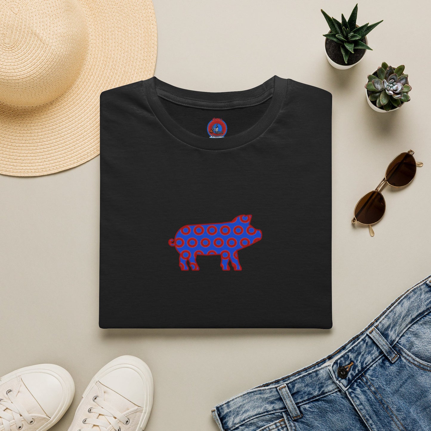 Classic Donut Tee - Unisex Soft-Style - "Guyute's Ugly Donut" - vivid red/blue donut pattern - variant 3