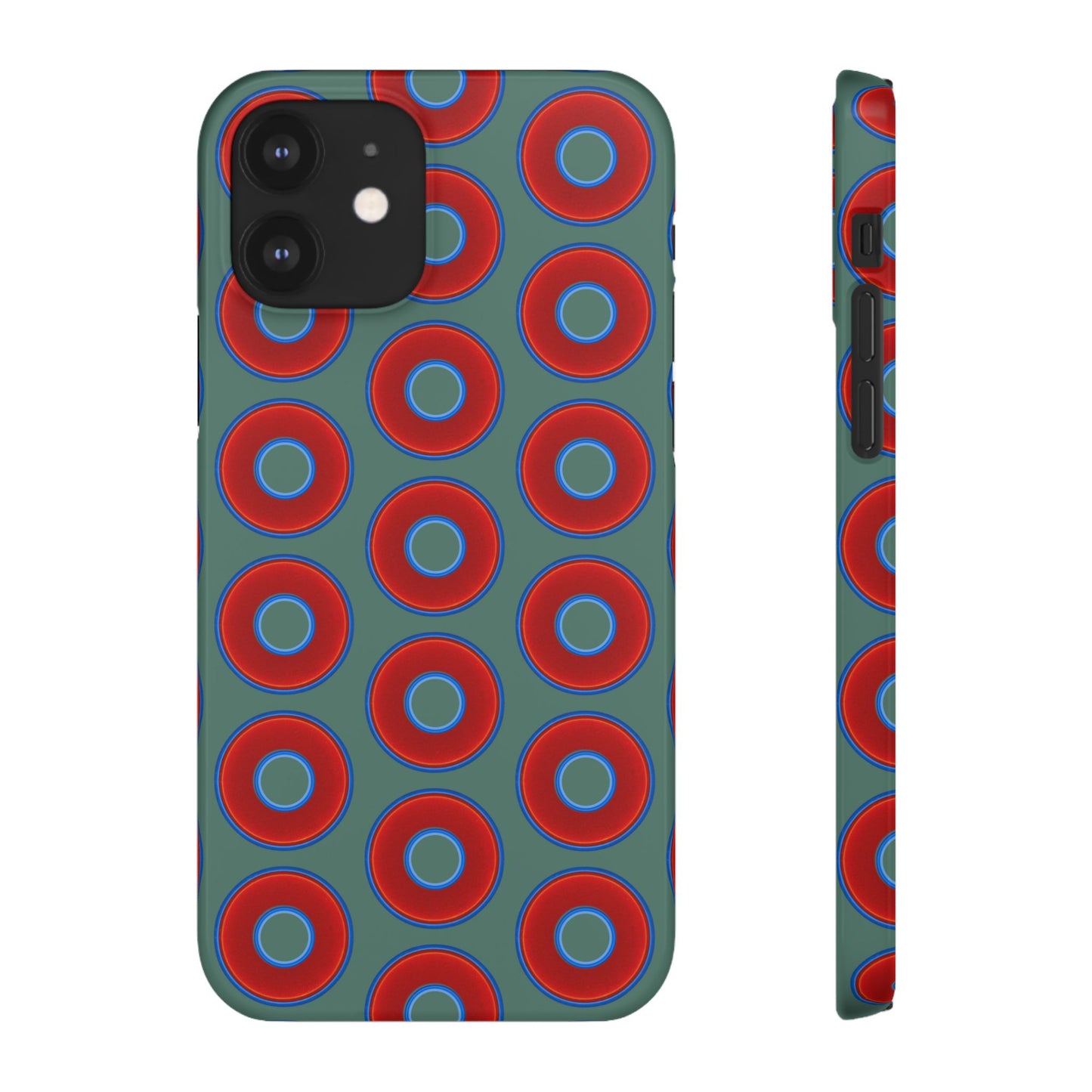 Lumpy Donut Snap Case - red vivid donut print w/Fenway green background