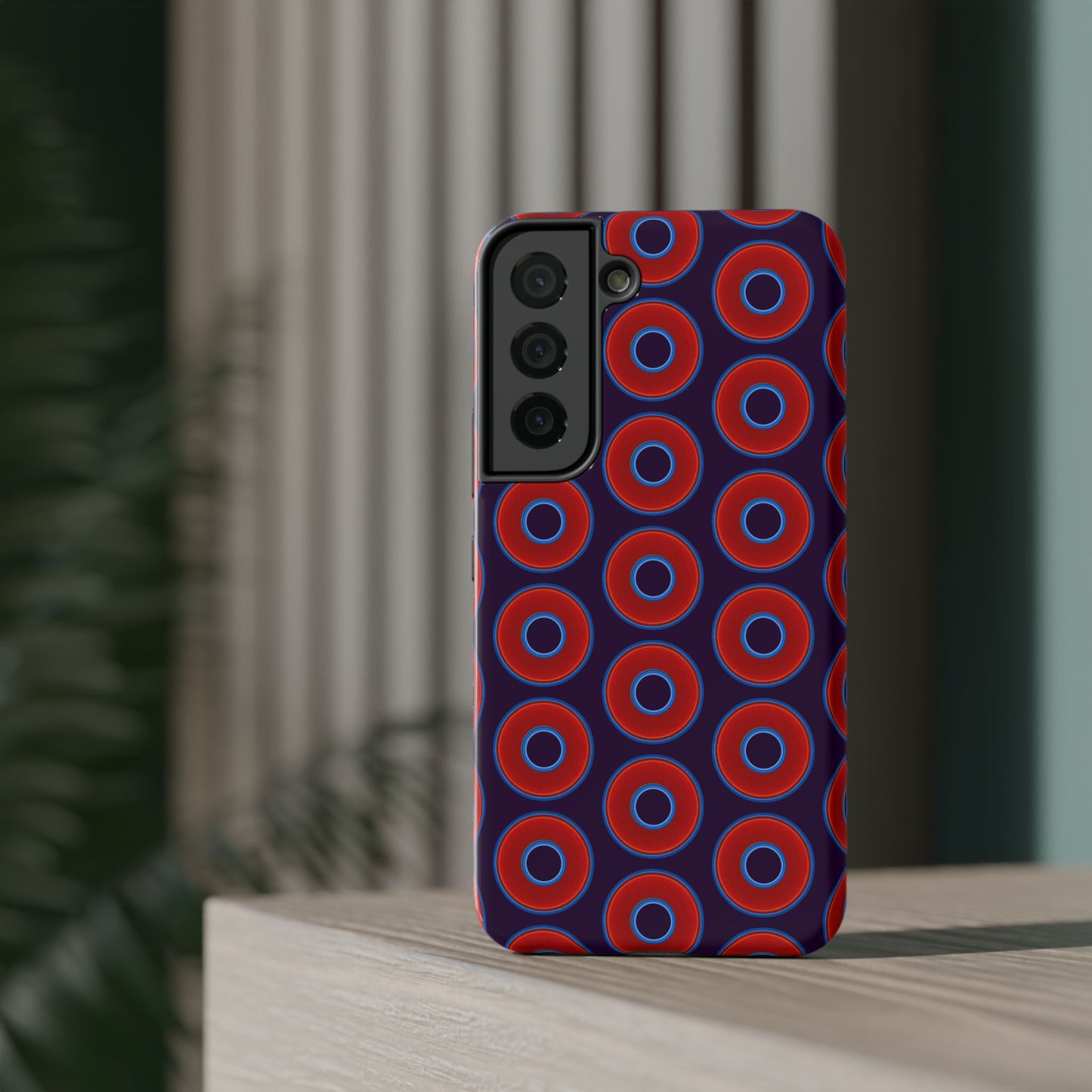 Impact-Resistant Lumpy Donut Case - red vivid donut print w/midnight purple background