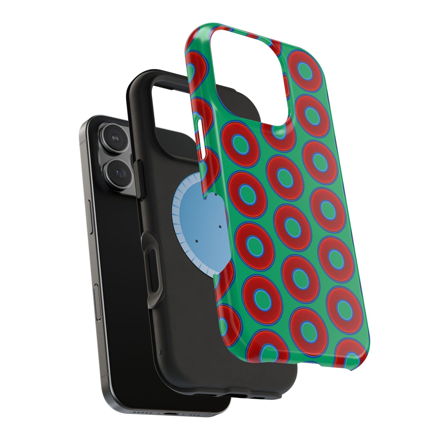 Magnetic Tough Donut Case - red vivid donut print w/jade green background