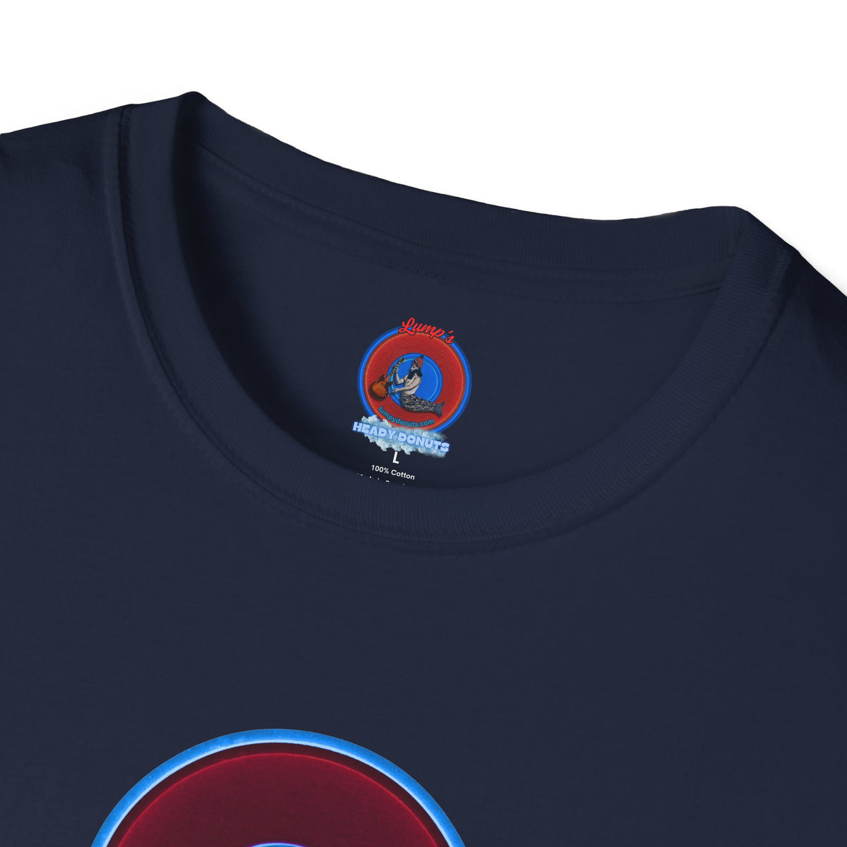 Classic Donut Tee - Unisex Soft-Style - "Brotherly Donuts Jawn" - vivid dark purple-red/light blue donut
