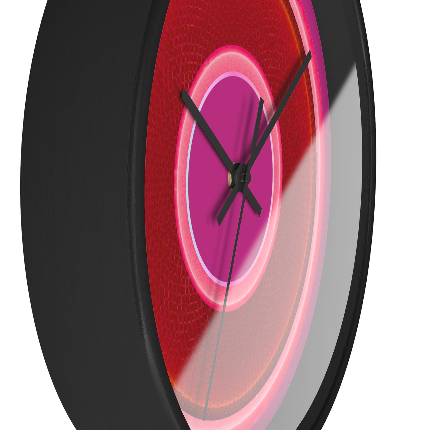 Lumpy Wall Clock - red rustic donut w/pink edging - variant 1 w/fuchsia background