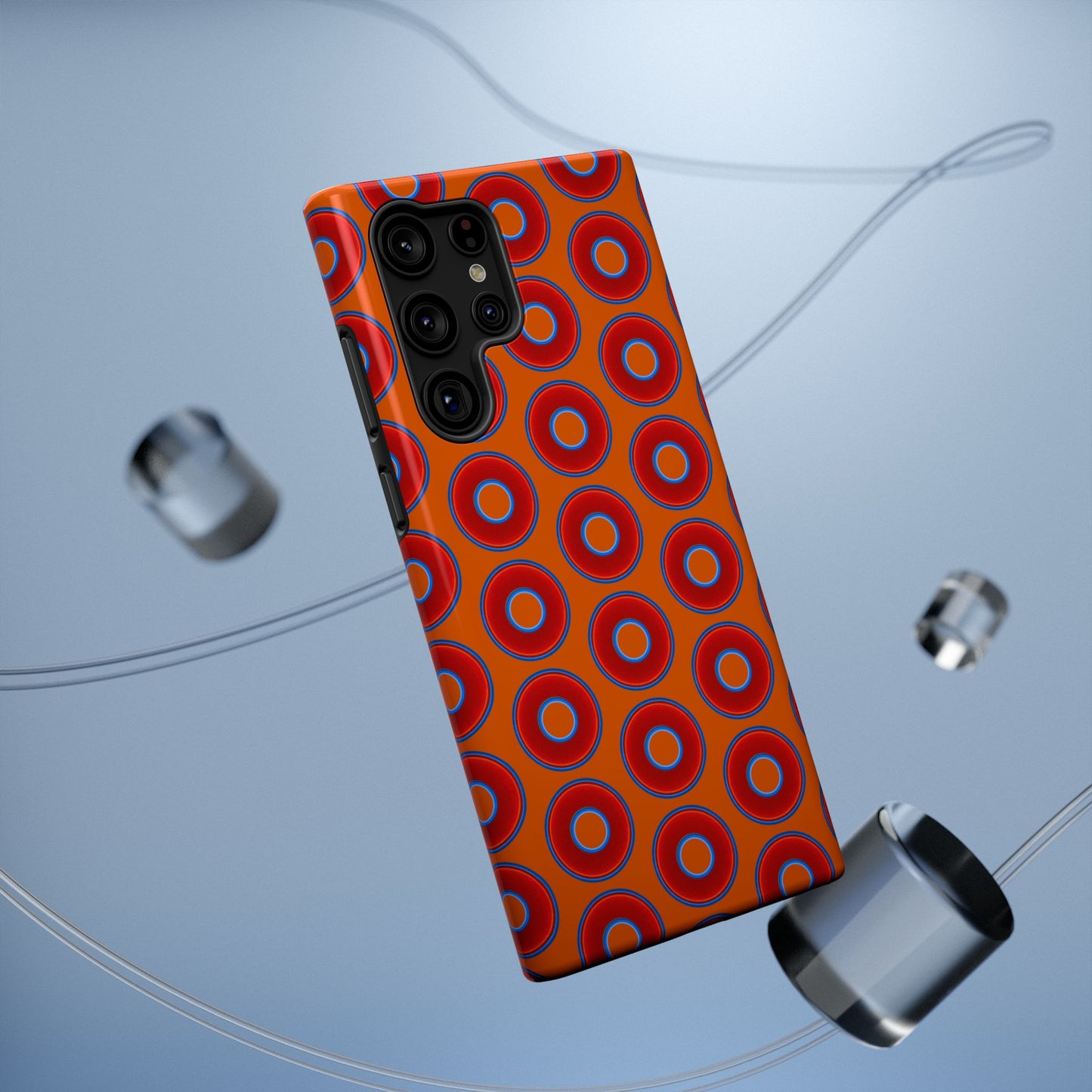 Impact-Resistant Lumpy Donut Case - red vivid donut print w/dark orange background