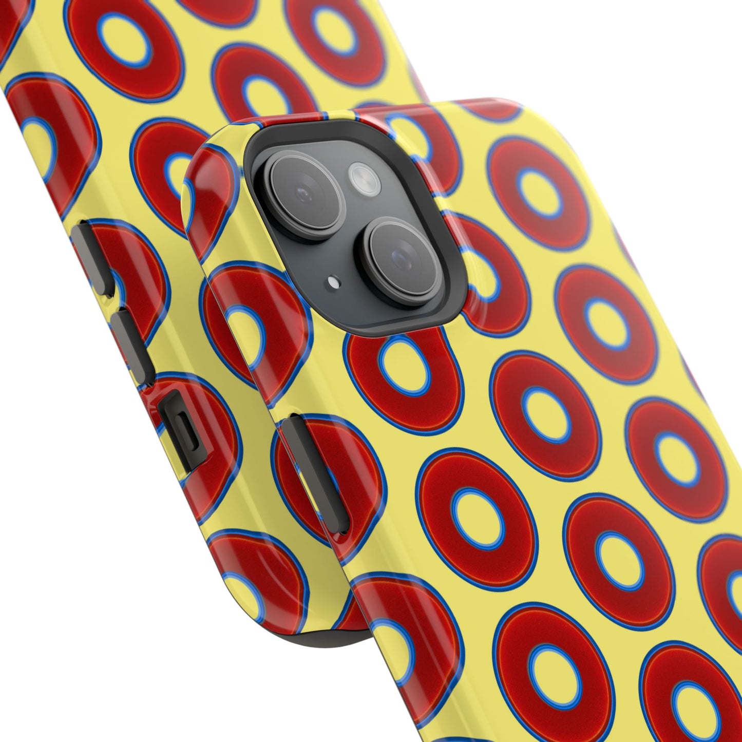Impact-Resistant Lumpy Donut Case - red vivid donut print w/yellow background