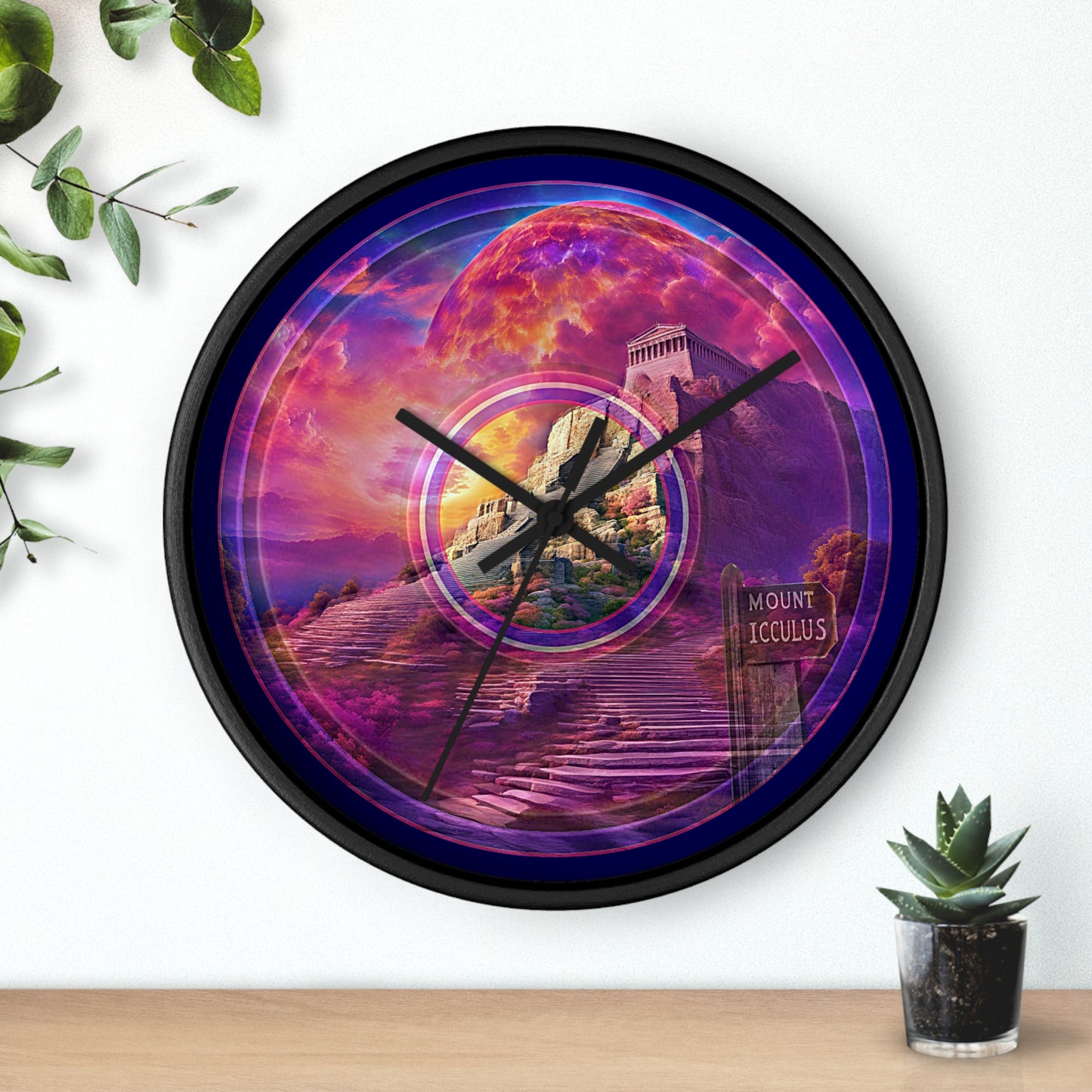 Lumpy Wall Clock - "Icculus Mountain Fresh Donut Clock" - vivid purple/magenta pic donut w/navy background