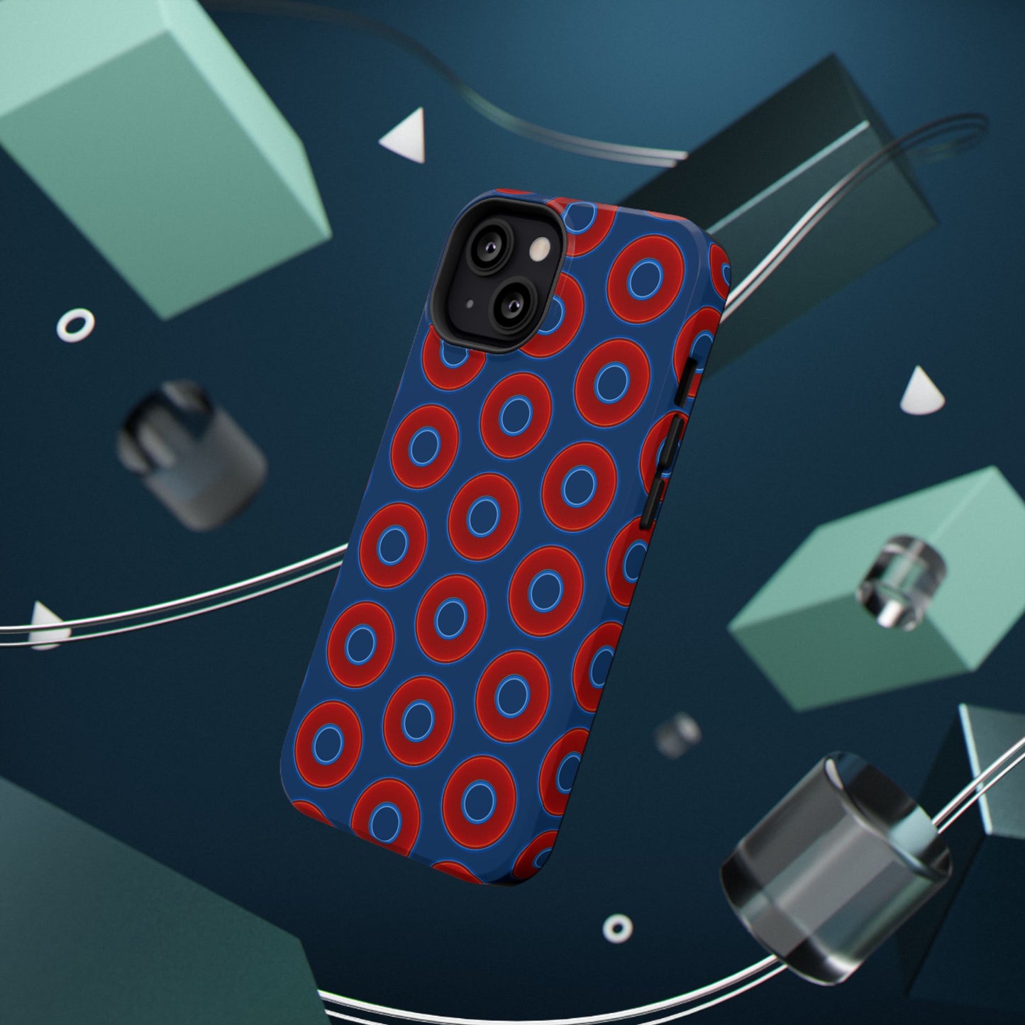 Impact-Resistant Lumpy Donut Case - red vivid donut print w/Atlantic navy blue background