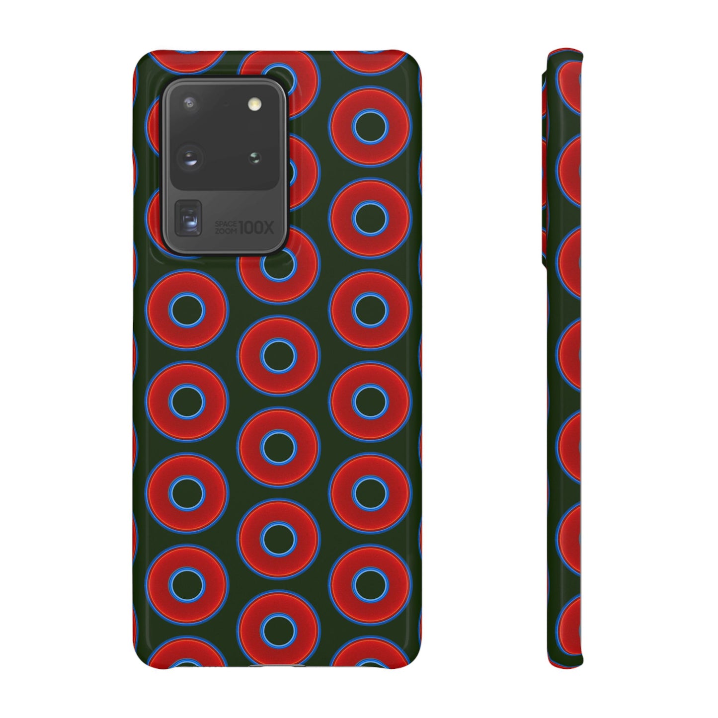 Lumpy Donut Snap Case - red vivid donut print w/deep forest green background