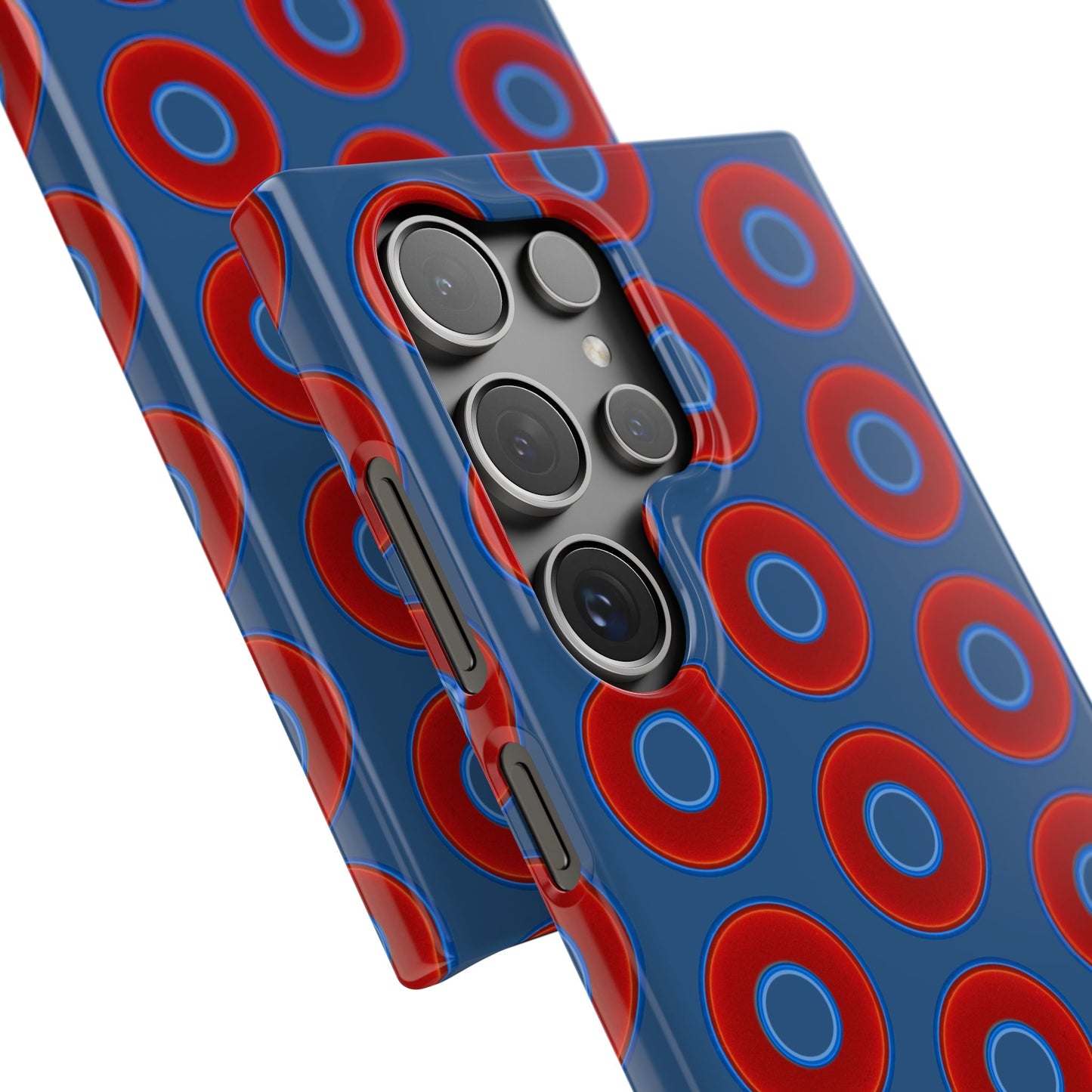 Lumpy Donut Snap Case - red vivid donut print w/light navy blue background