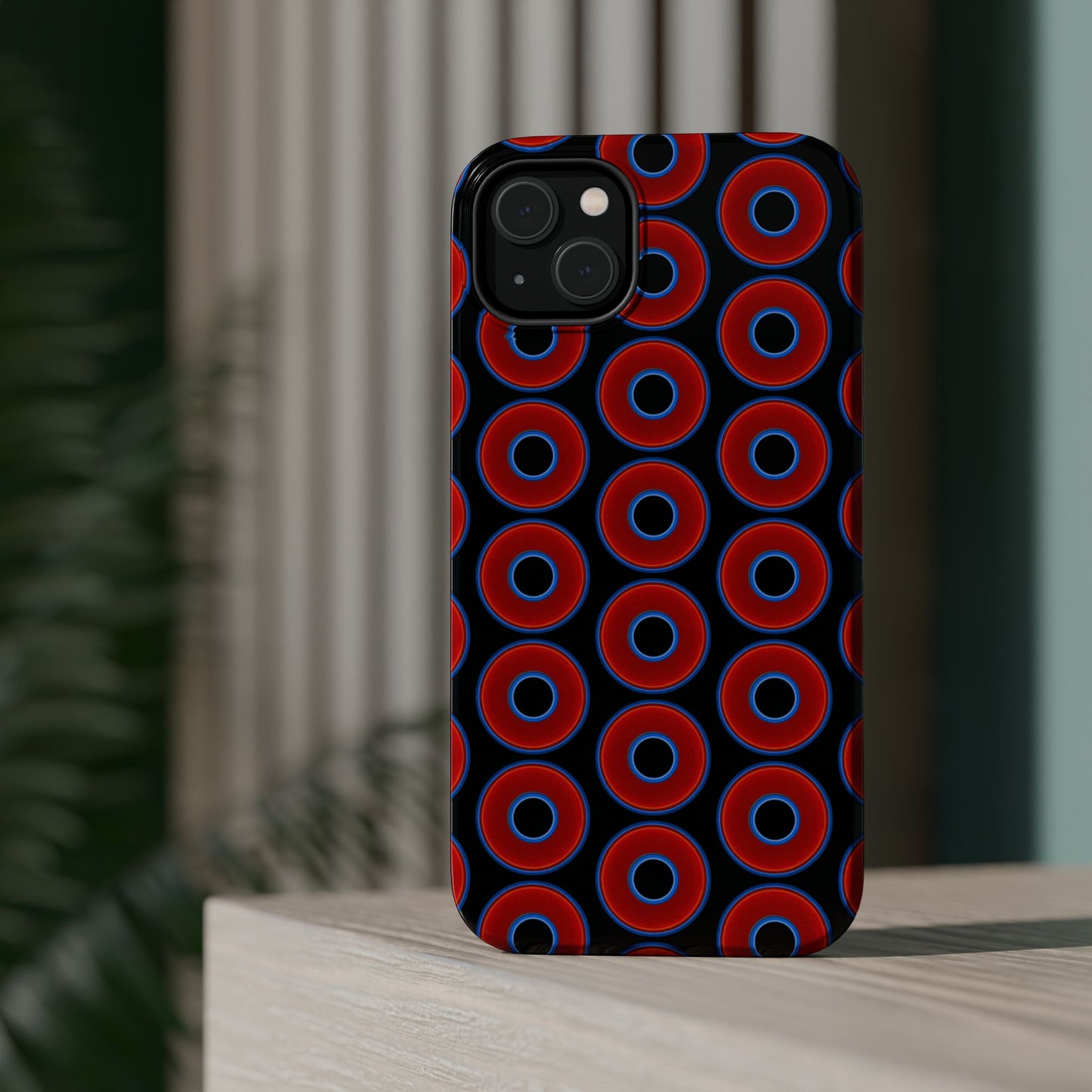 Magnetic Tough Donut Case - red vivid donut print w/black background