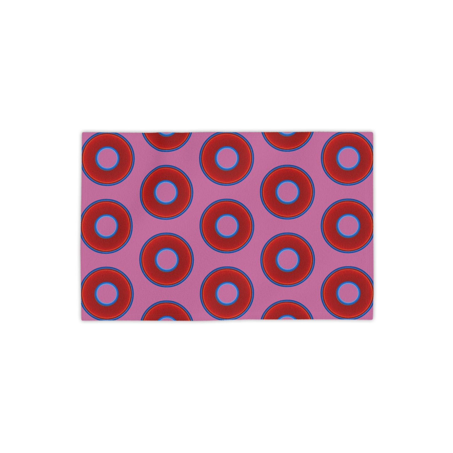 Lumpy Donut Towels - vivid red donuts w/pink background