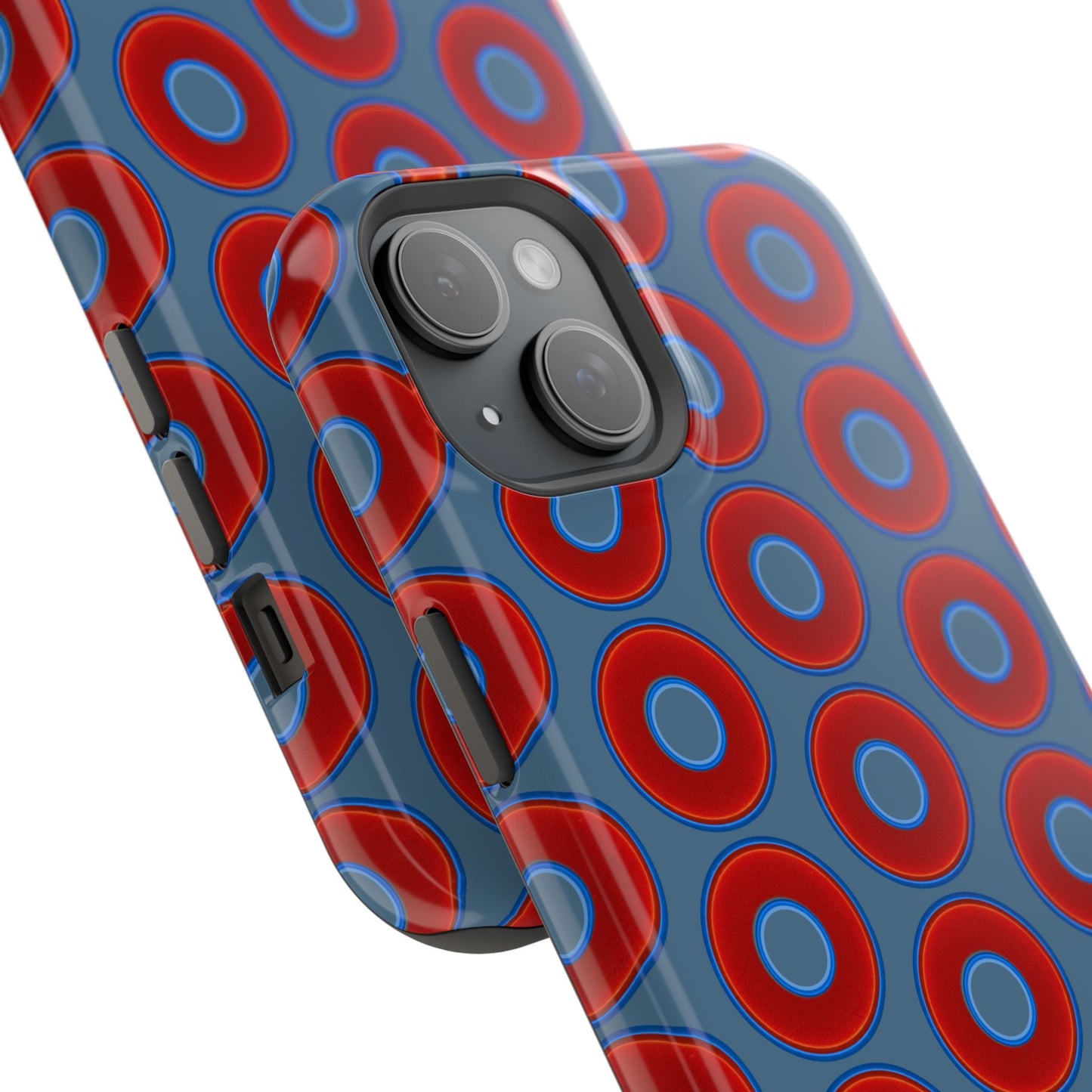 Magnetic Tough Donut Case - red vivid donut print w/steel blue background