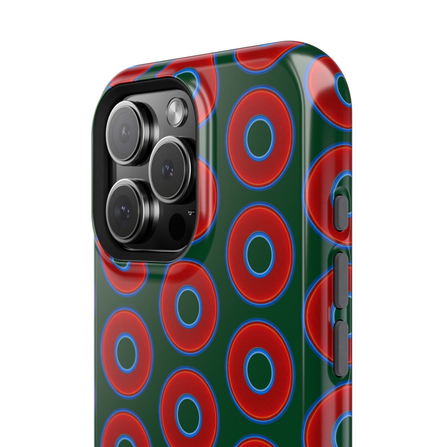Impact-Resistant Lumpy Donut Case - red vivid donut print w/dark pond green background