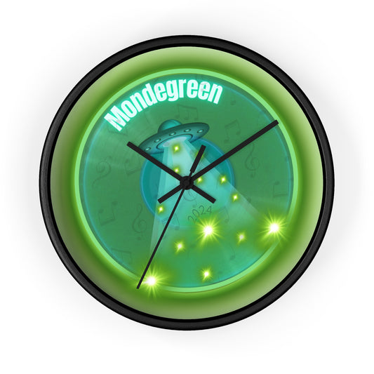 Lumpy Wall Clock - "Close Encounters of the Delaware Kind" - variant 1 - vivid green donut w/seafoam background