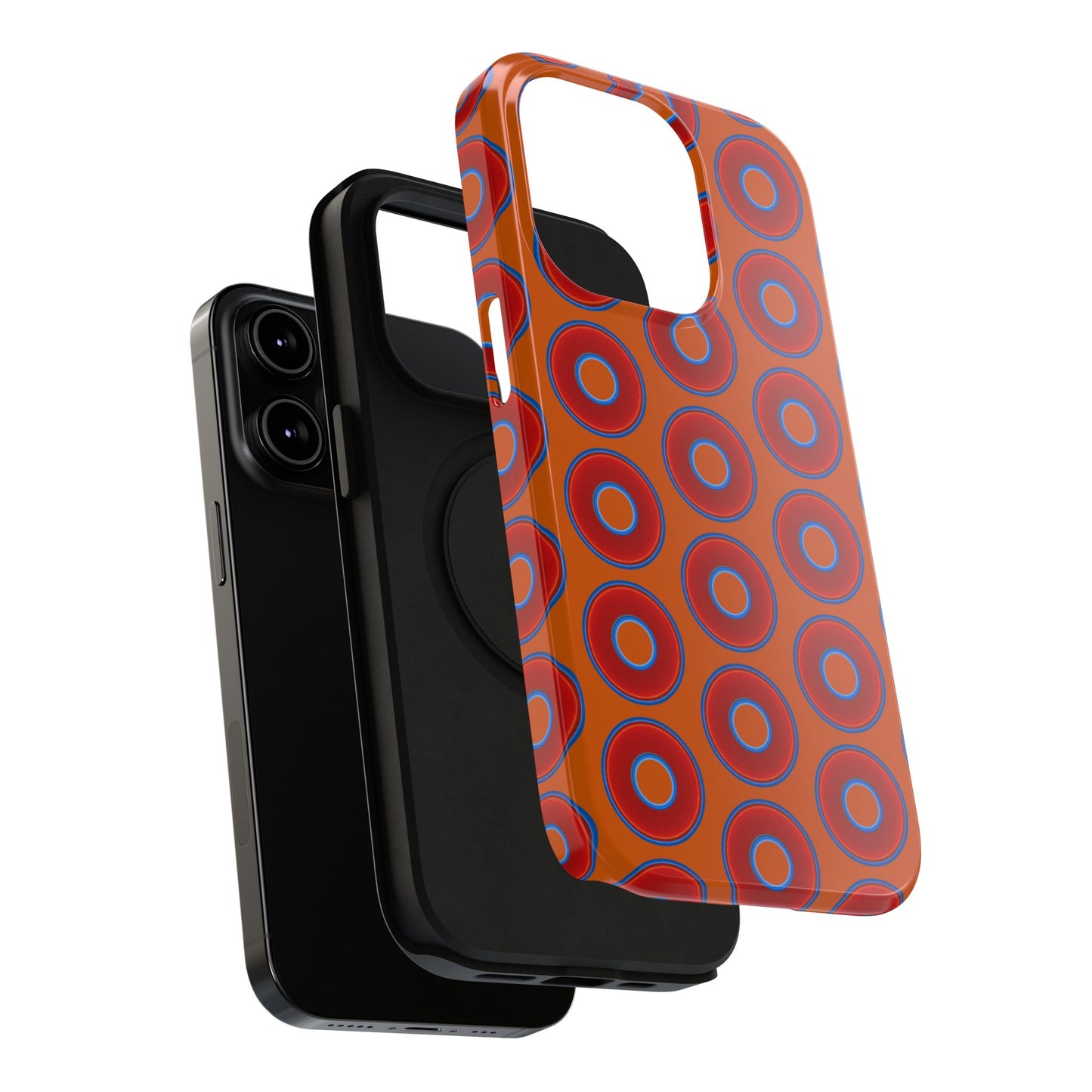 Impact-Resistant Lumpy Donut Case - red vivid donut print w/dark orange background
