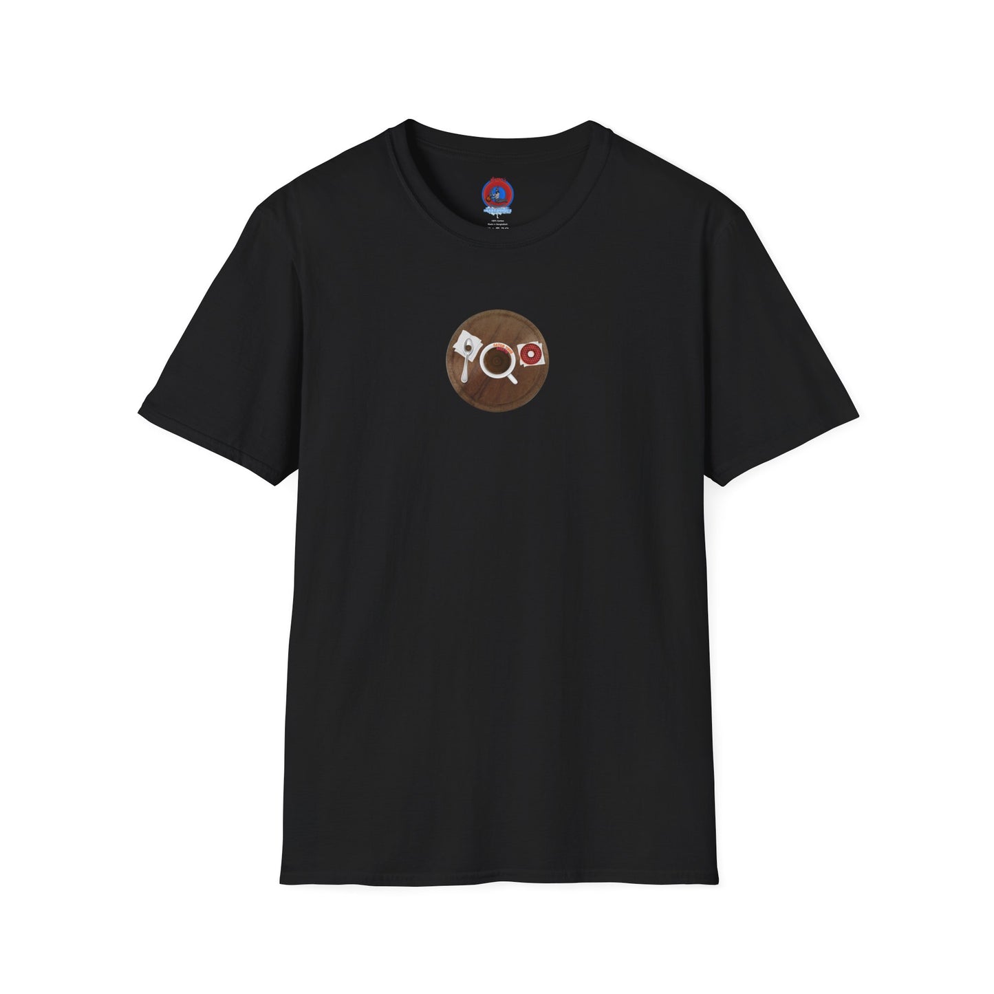 Coffee Traders Tee - Unisex Soft-Style - "Columbia House CDs " - paradoxical donut - variant 1 - coffee front/logo back