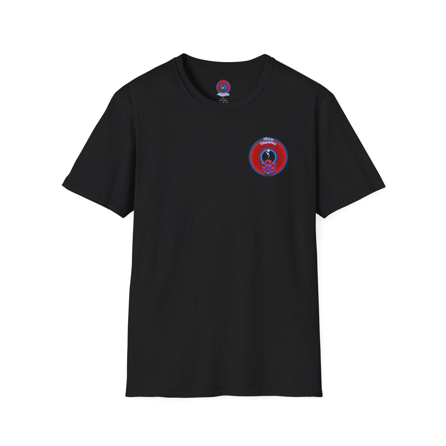 Classic Donut Tee - Unisex Soft-Style - "Phishmas Caroler's Tee " - vivid red/blue donut - variant 2