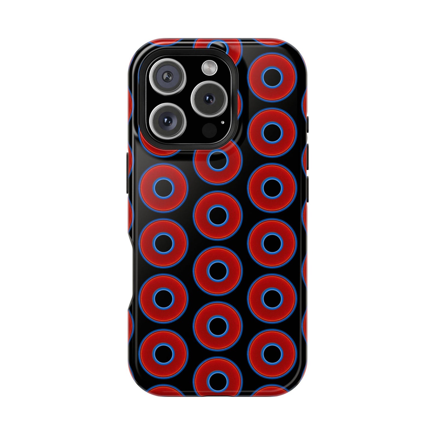 Impact-Resistant Lumpy Donut Case - red vivid donut print w/black background