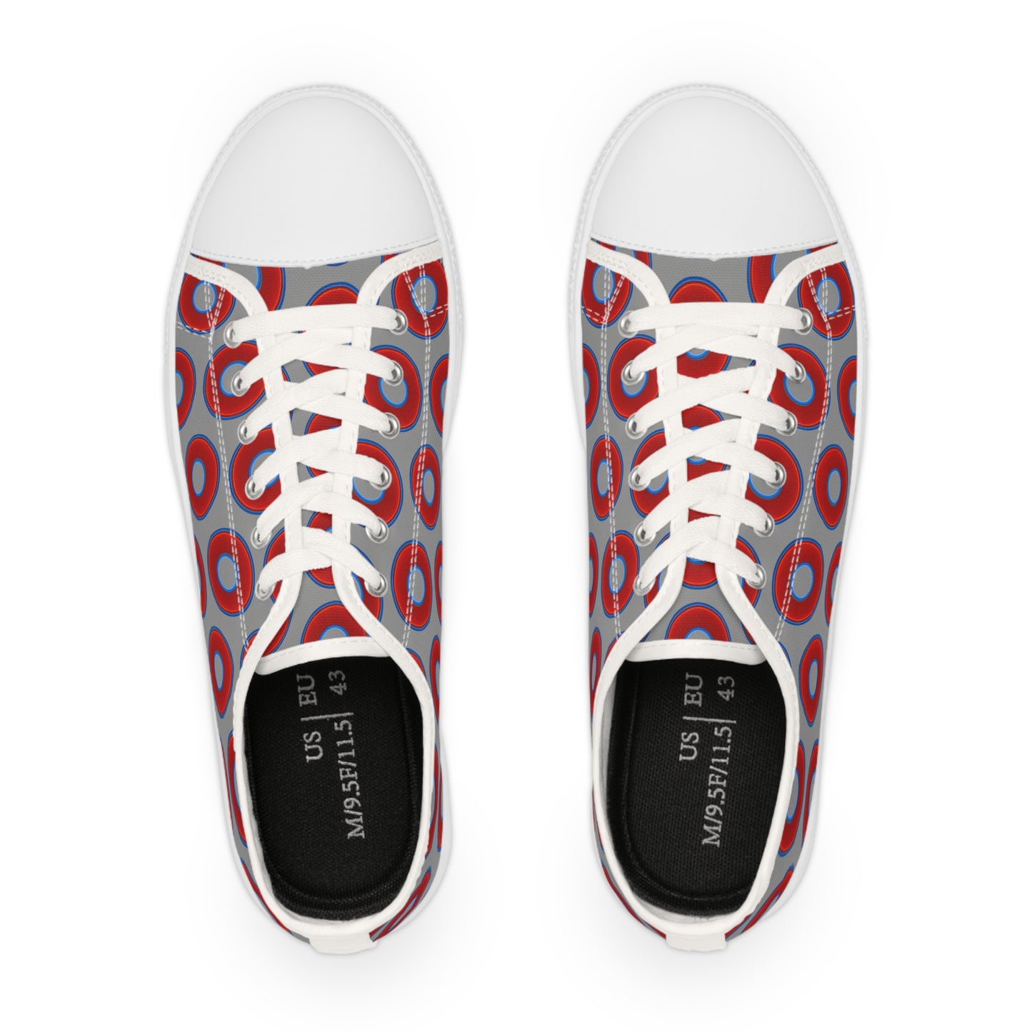 Men's - Low Top Chuck Taylors - large vivid red donut print w/gray background