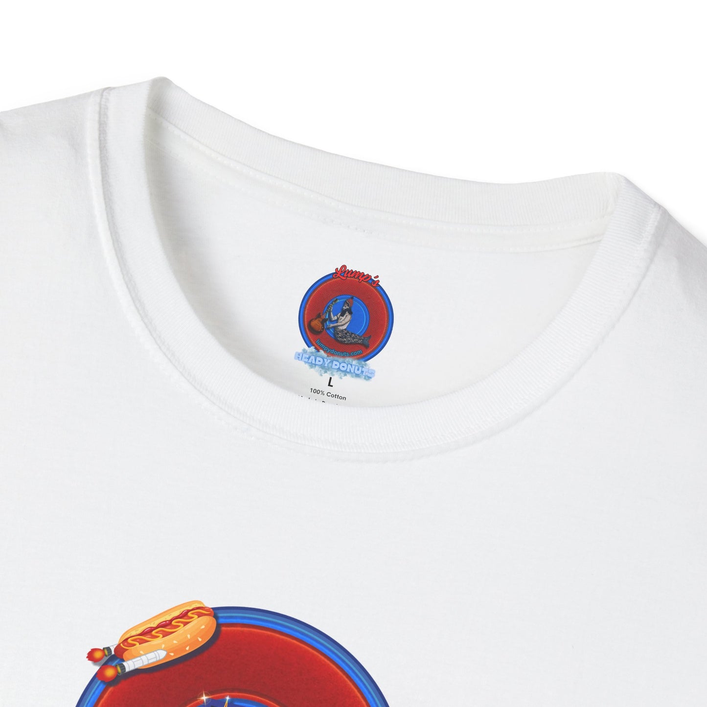 Classic Donut Tee - Unisex Soft-Style - "Viva Las Vegas Donut" -  vivid red donut w/raw dogger - variant 4