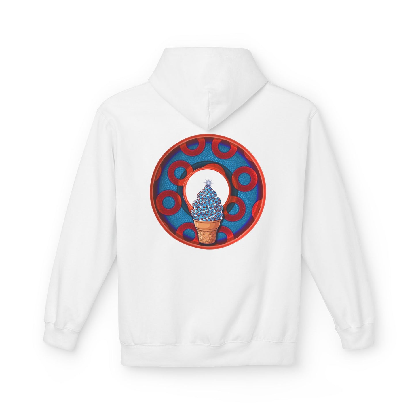 Fleece Harry Hoodies [Midweight Soft-style] - "We All Scream It's ICE Cream - YEMSG Donut" - blue/red rustic paradox donut