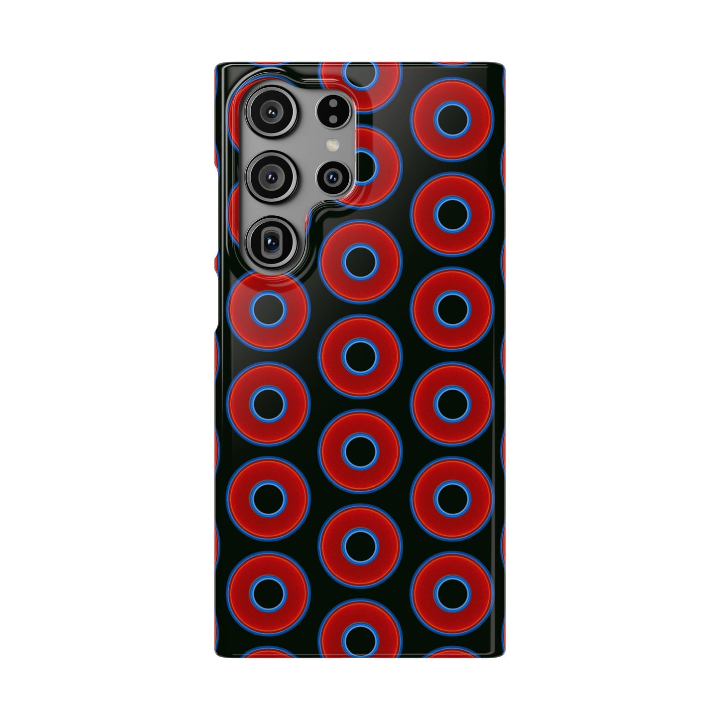 Lumpy Donut Snap Case - red vivid donut print w/midnight moss green background