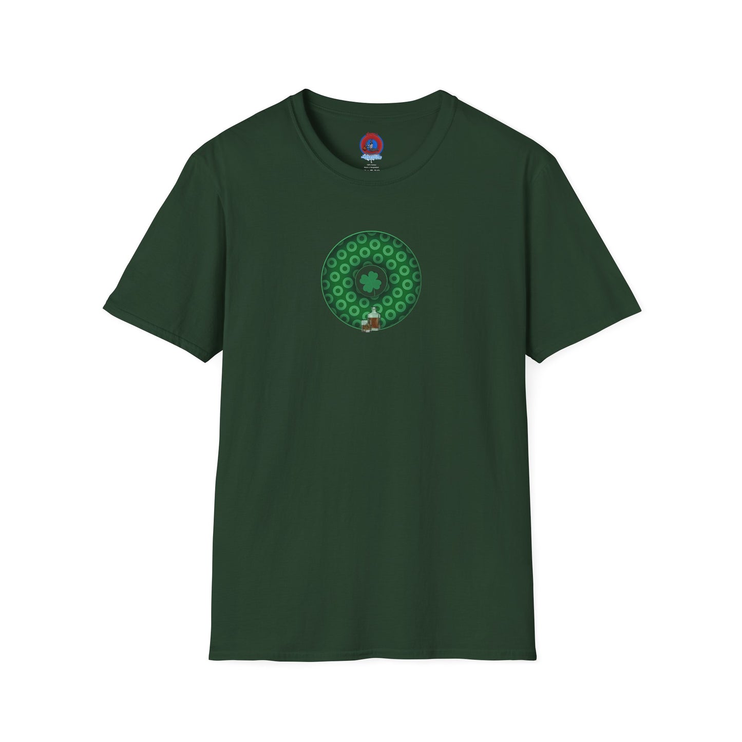 Classic Donut Tee - Unisex Soft-Style - "Patron Saint of Donuts" - St. Patrick's Day Donut - w/whiskey - holiday edition - variant 2