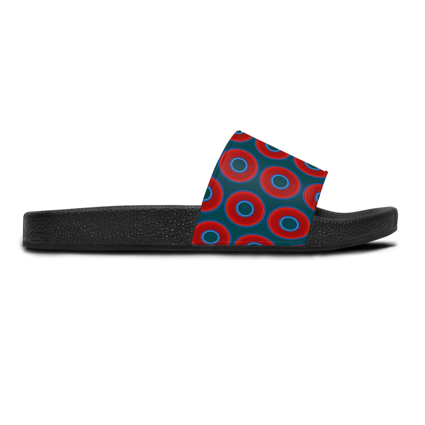 Lumpy Sandals - slip-ons - red vivid donuts w/midnight green background
