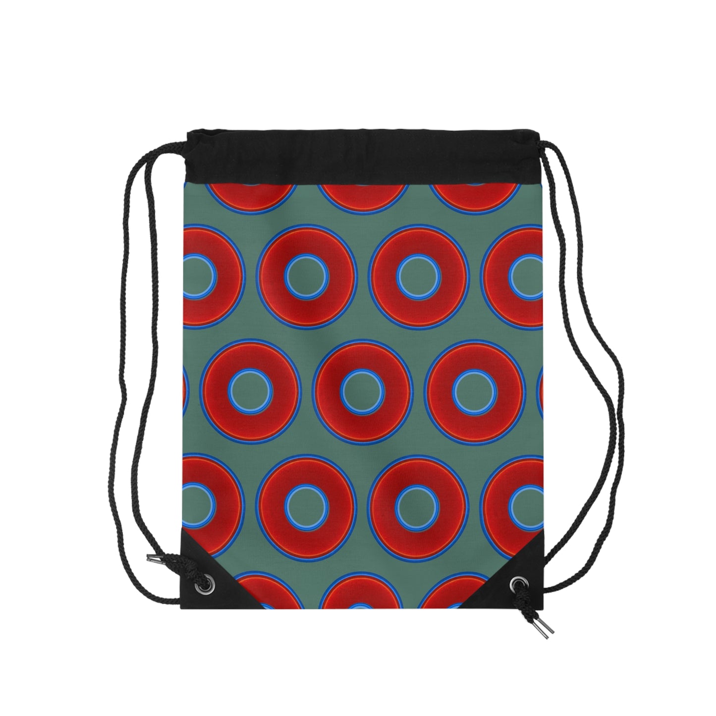 Lumpy Donut Drawstring Bag - red vivid donuts print w/Fenway green background