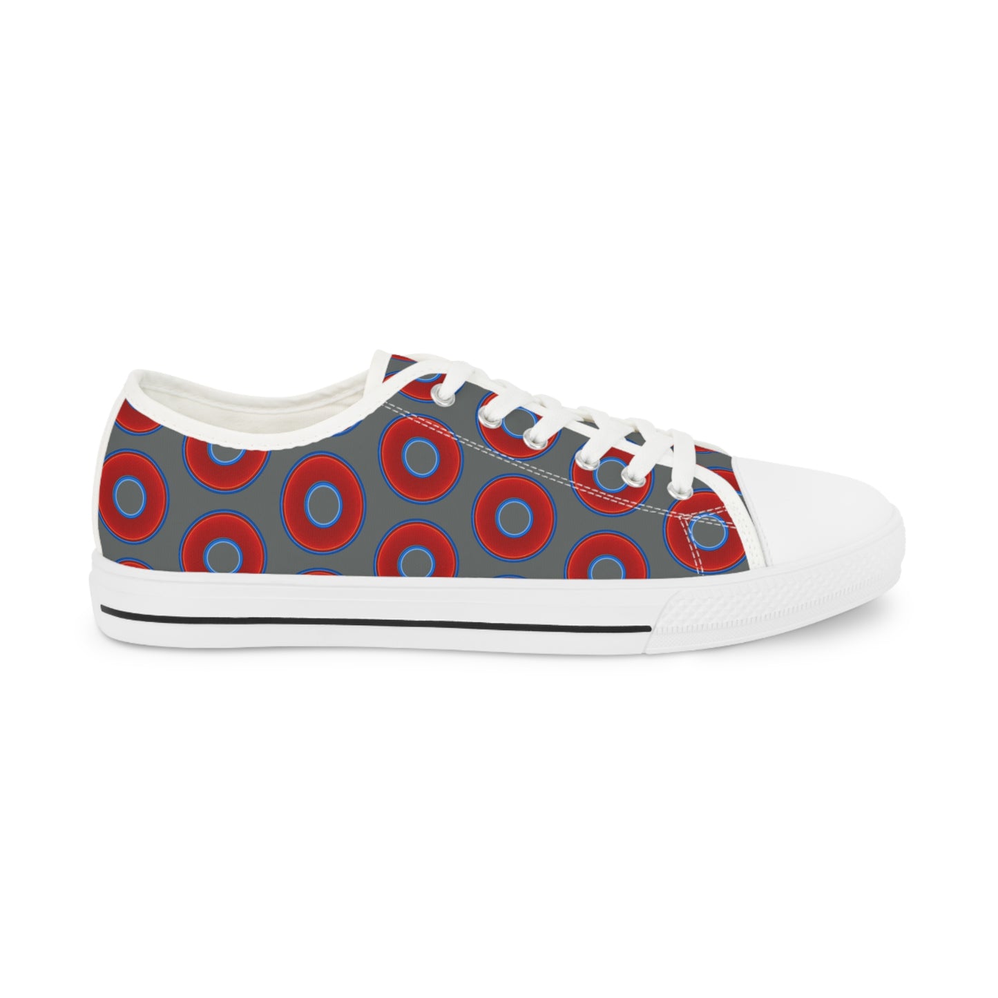 Men's - Low Top Chuck Taylors - large vivid red donut print w/dark gray background