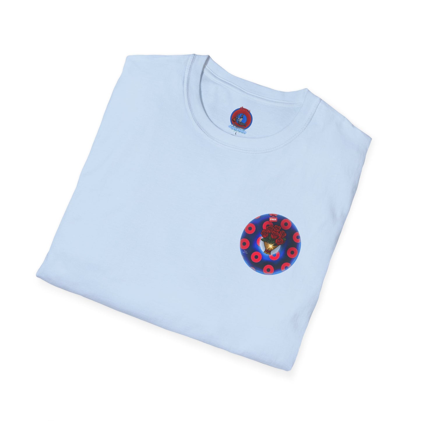 Classic Donut Tee - Unisex Soft-Style - "Donuts of Phreedom" - red/blue paradoxical blimpy donut