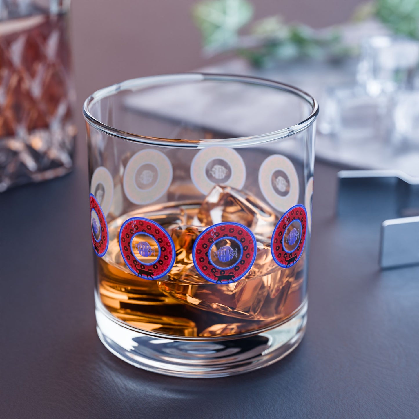 10oz Lumpy Rock Glass - "My Pet Cat Can Outdrink You" - red/light blue donuts