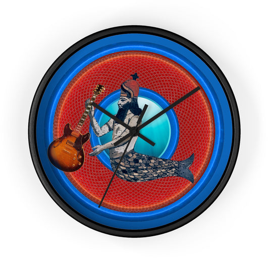 Lumpy Wall Clock - "Doggone Dagon Donut Clock" - variant 3 - rustic red/blue donut w/dark royal blue background