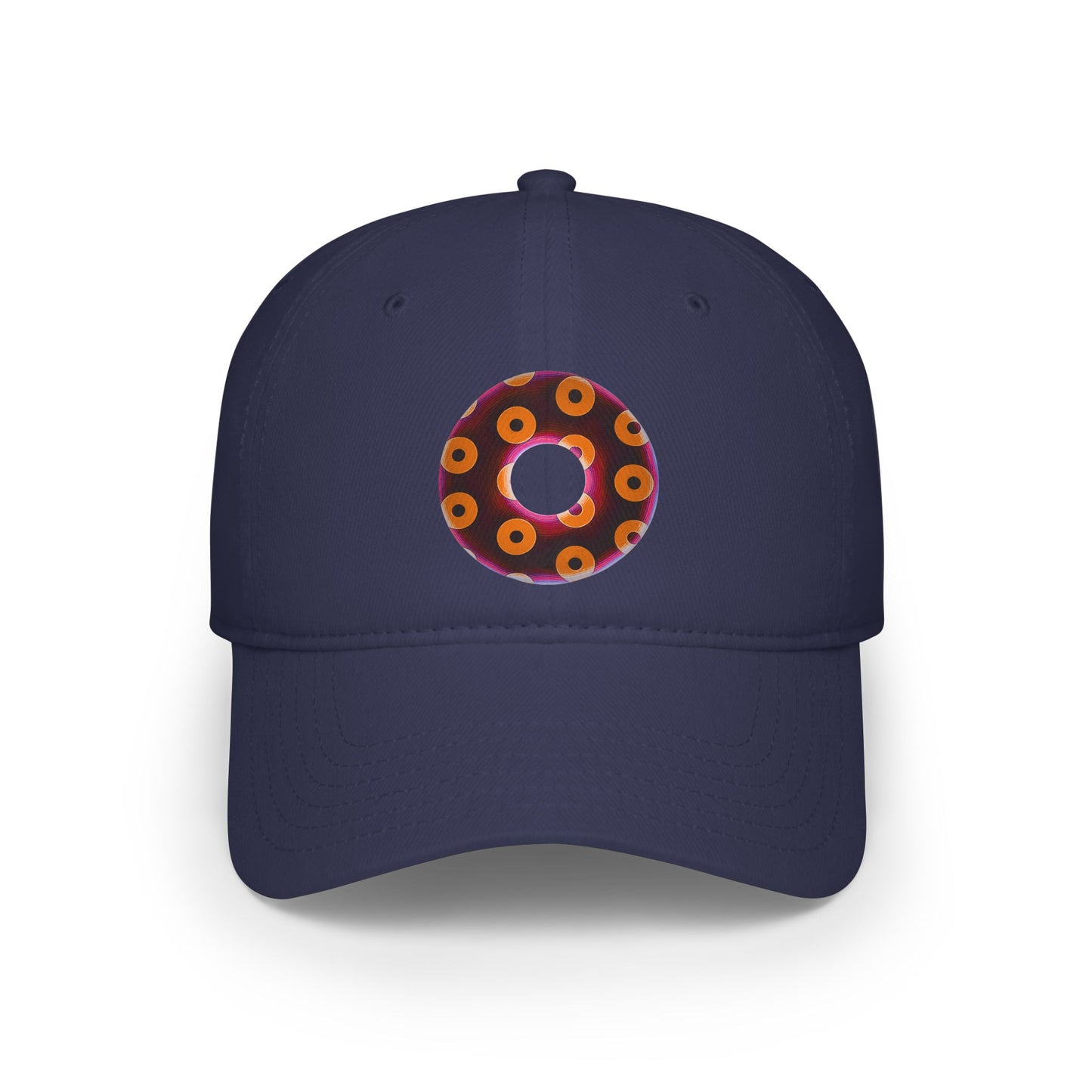 Lumpy Donut Baseball Cap - "Plain [Mary] Jane" - paradoxical dark magenta/orange blimpy donut w/