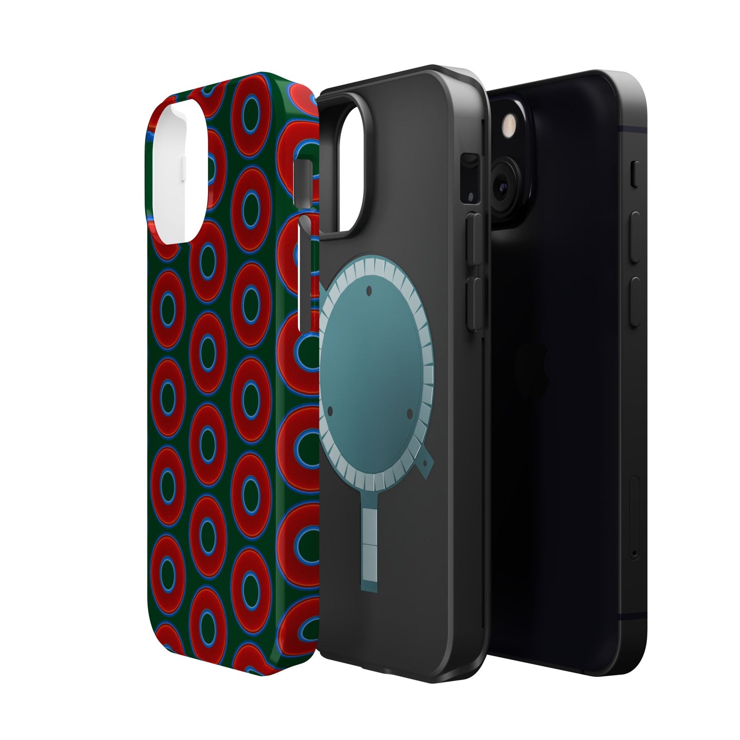 Magnetic Tough Donut Case - red vivid donut print w/deep pond green background