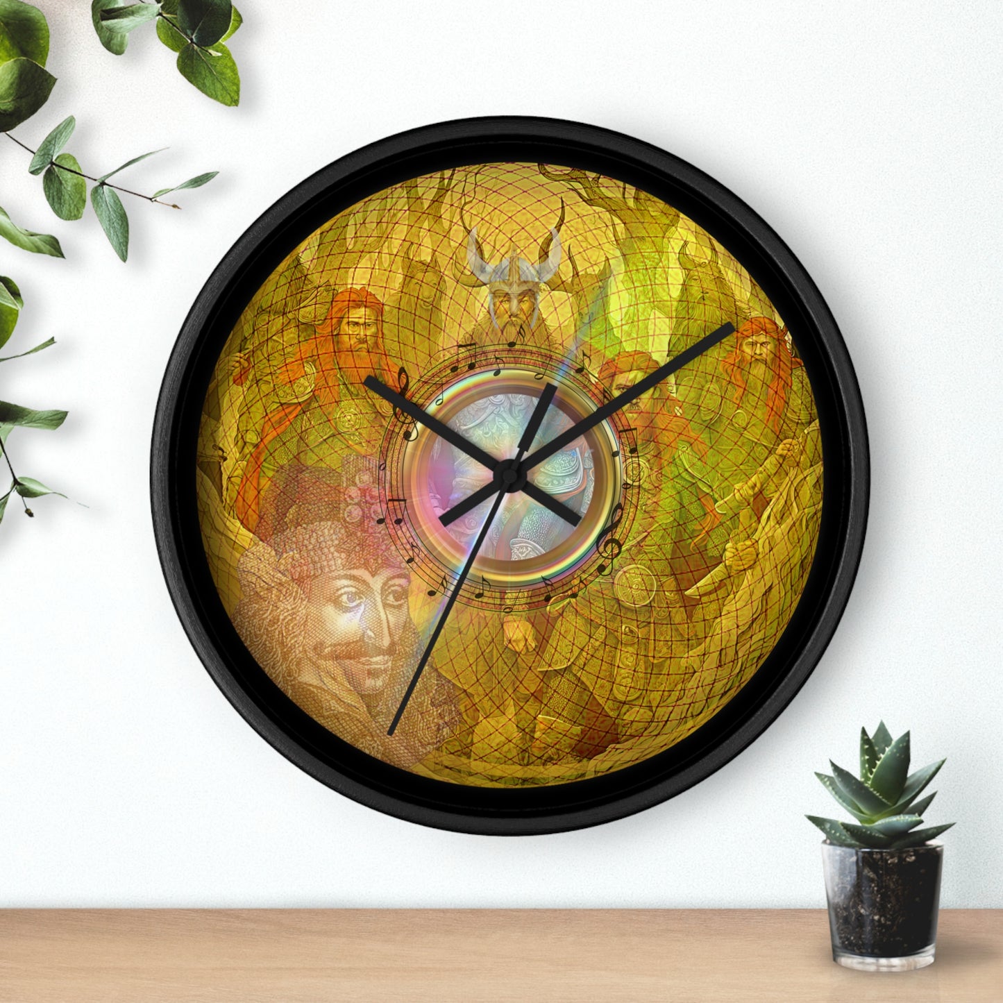 Lumpy Wall Clock - "Vlad's Impaling Donut" - gold symmetrical donut w/black background