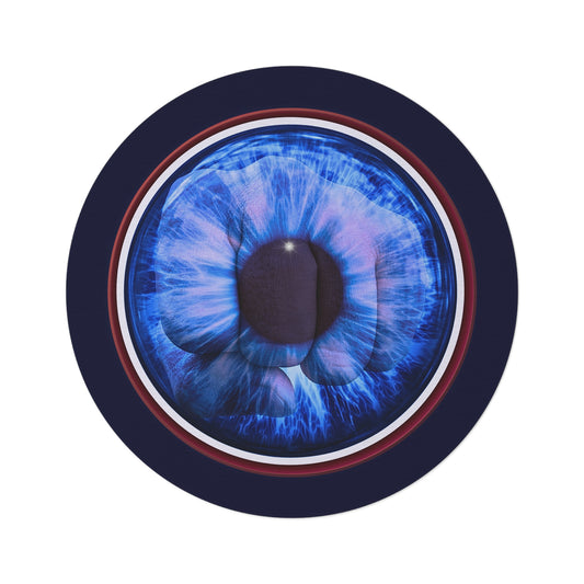 Round Room - 5 ft x 5 ft Lumpy Donut Rug - "Wilson's Eyesore of a Donut Rug" - blue/red idonut w/dark navy background - variant 1