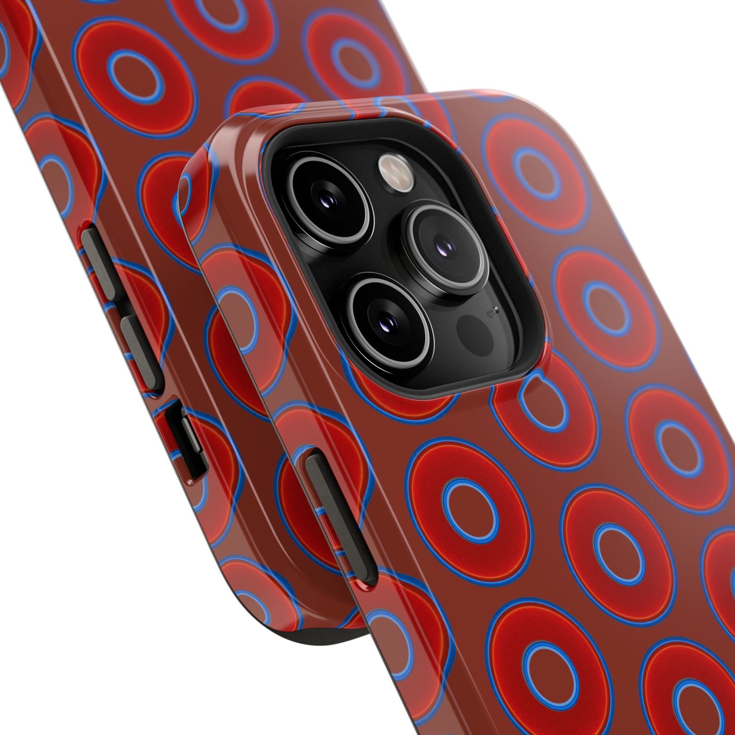 Impact-Resistant Lumpy Donut Case - red vivid donut print w/burnt umber background