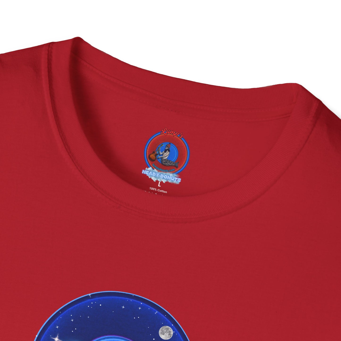 Classic Donut Tee - Unisex Soft-Style - "The Hopeful Waving Donut" - variant 2 - vivid blue donut