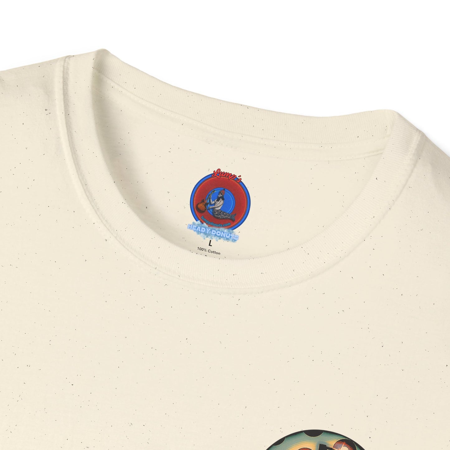 Classic Donut Tee - Unisex Soft-Style - "Would You Be My Donut?" - paradoxical faded blue/red donut - variant 4