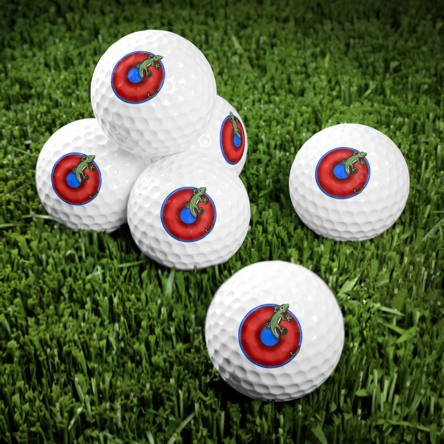 Lumpy Donut Golf Balls - 6-pack - "My Golf Game is Practically Extinct" - red/blue blimpy donut - variant 2