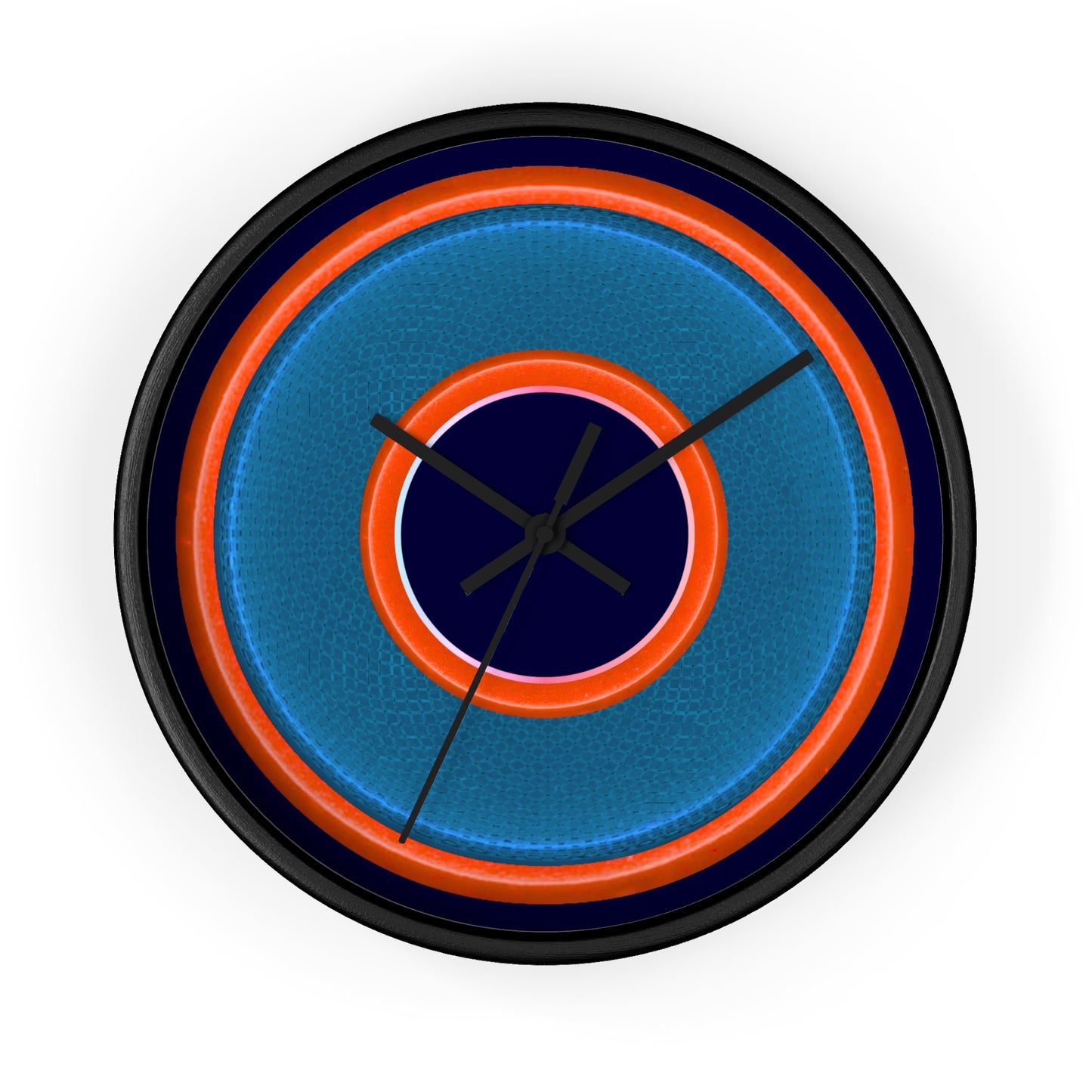 Lumpy Wall Clock - blue rustic donut w/light red/orange edging - variant 7 w/midnight blue background