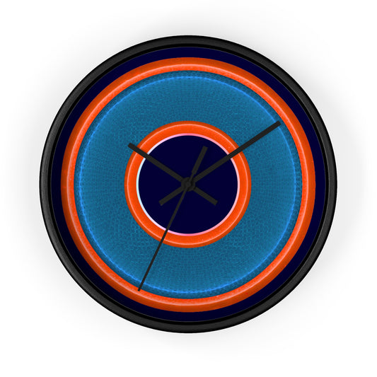 Lumpy Wall Clock - blue rustic donut w/light red/orange edging - variant 7 w/midnight blue background