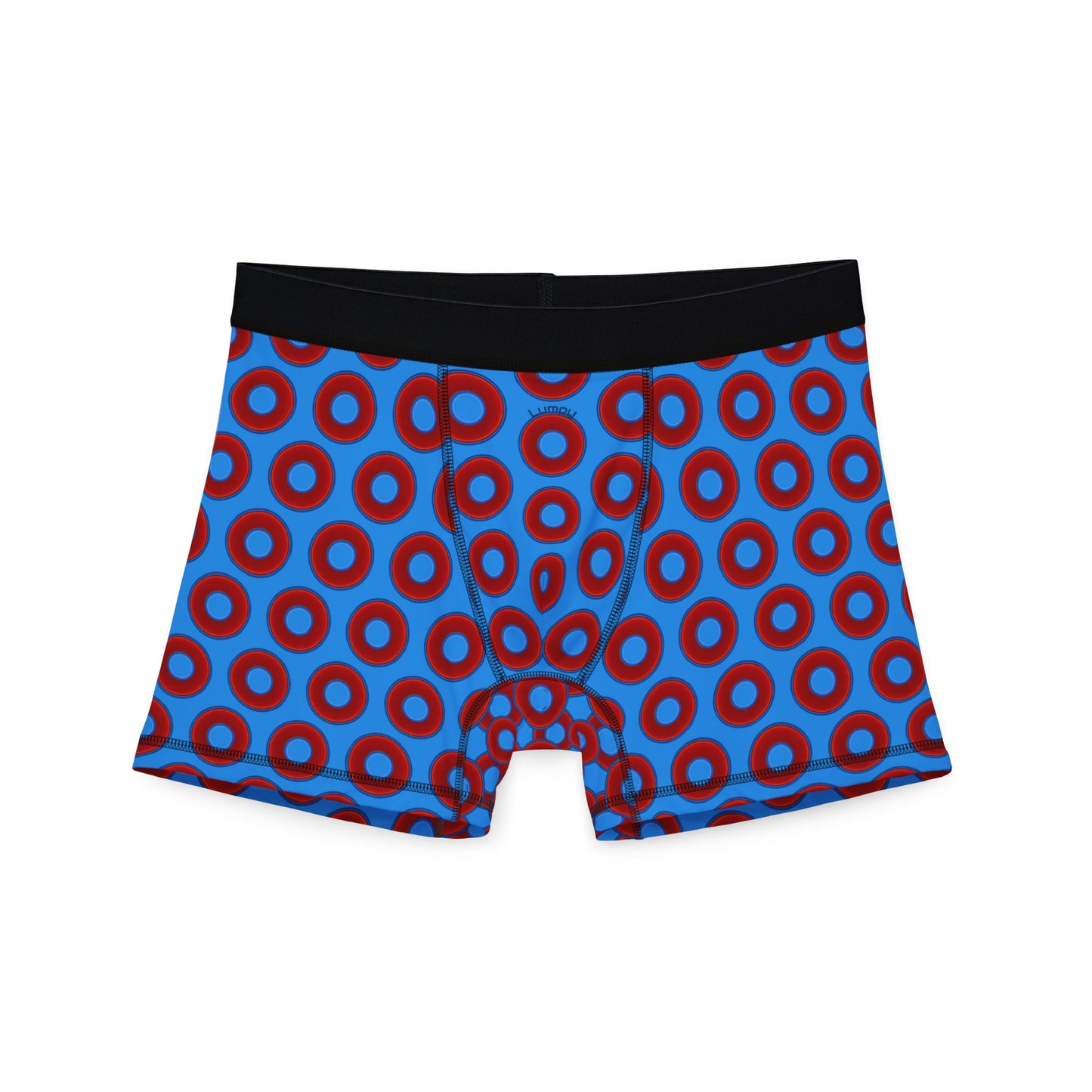 Men's Donut Boxers - red vivid donuts w/sky royal blue background