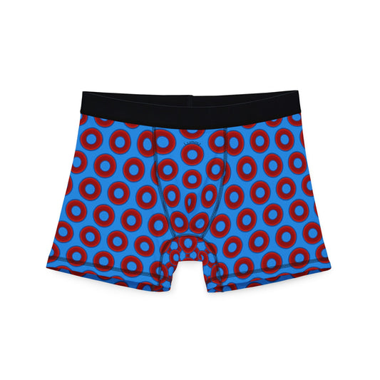 Men's Donut Boxers - red vivid donuts w/sky royal blue background