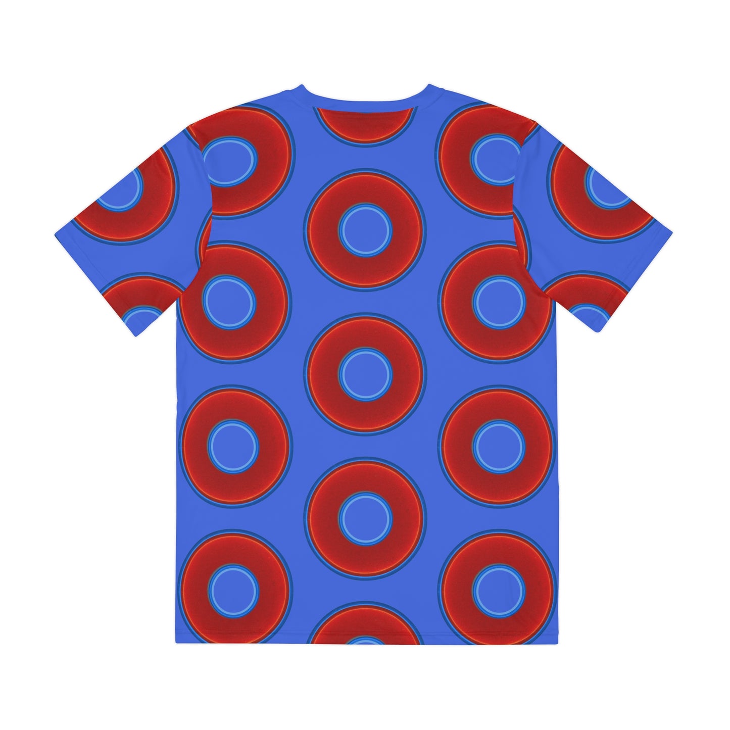 Multi-Beastie Giant Donut AOP Polyester Tee - red vivid donut print w/royal blue background